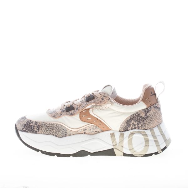 VOILE BLANCHE donna sneaker Club105 in nylon CREMA e stampa rettile marrone - immagine 4
