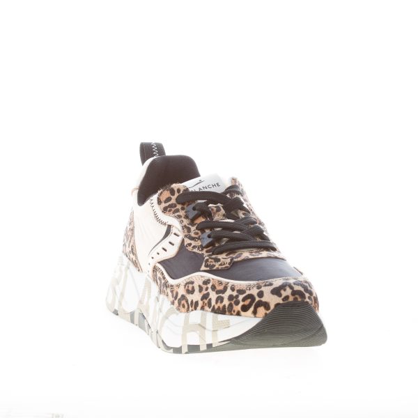 VOILE BLANCHE donna sneaker Club 105 in calf hair ANIMALIER e tessuto nylon crema nero - immagine 2