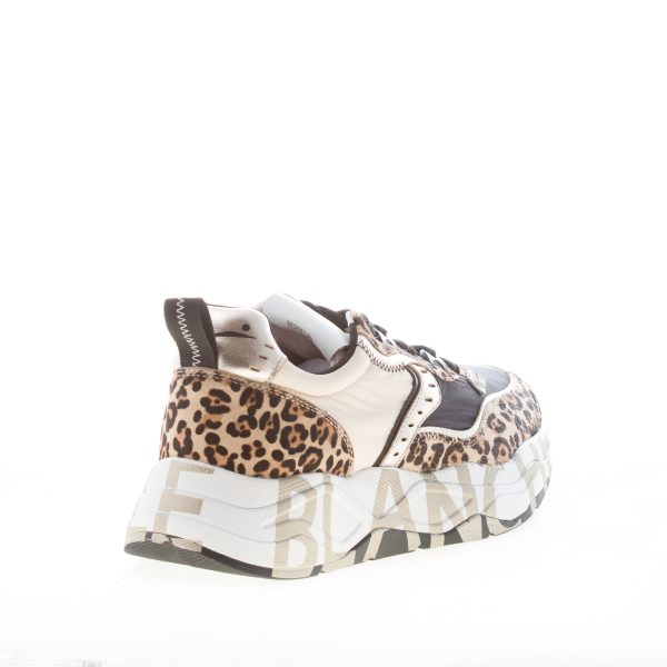 VOILE BLANCHE donna sneaker Club 105 in calf hair ANIMALIER e tessuto nylon crema nero - immagine 3