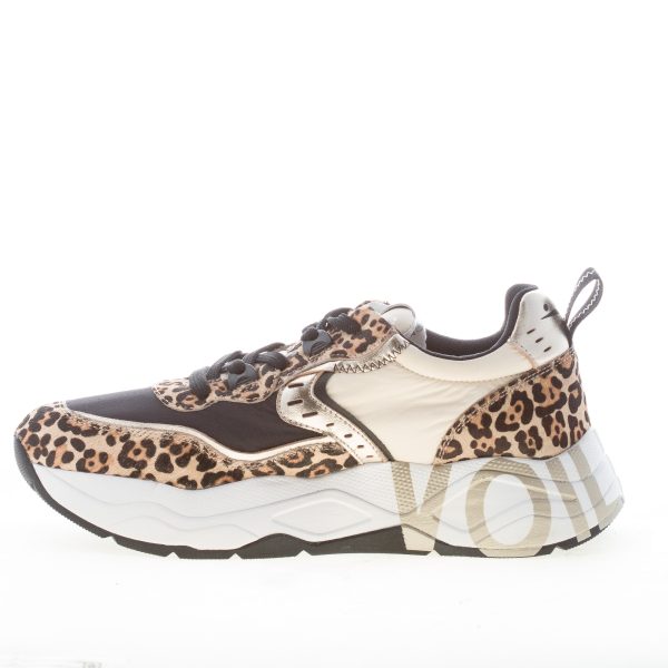 VOILE BLANCHE donna sneaker Club 105 in calf hair ANIMALIER e tessuto nylon crema nero - immagine 4