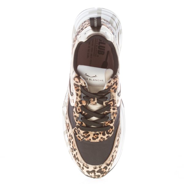 VOILE BLANCHE donna sneaker Club 105 in calf hair ANIMALIER e tessuto nylon crema nero - immagine 5