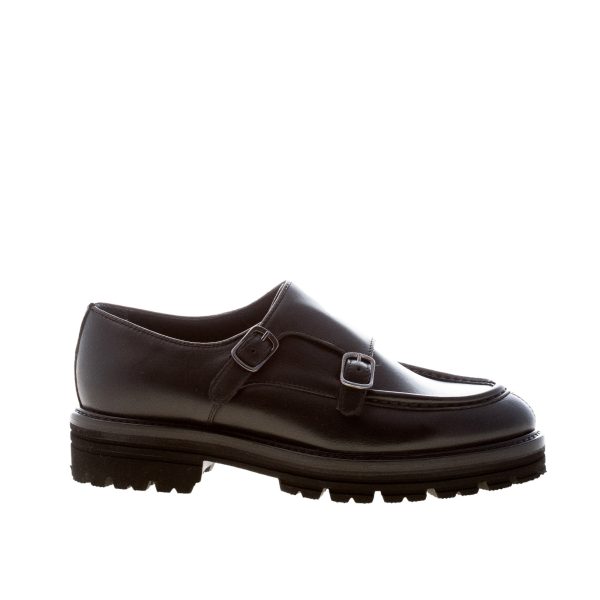 JEROLD WILTON donna scarpa con doppia fibbia in pelle NERO. Suola gomma