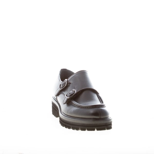 JEROLD WILTON donna scarpa con doppia fibbia in pelle NERO. Suola gomma - immagine 2