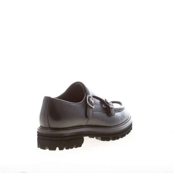 JEROLD WILTON donna scarpa con doppia fibbia in pelle NERO. Suola gomma - immagine 3