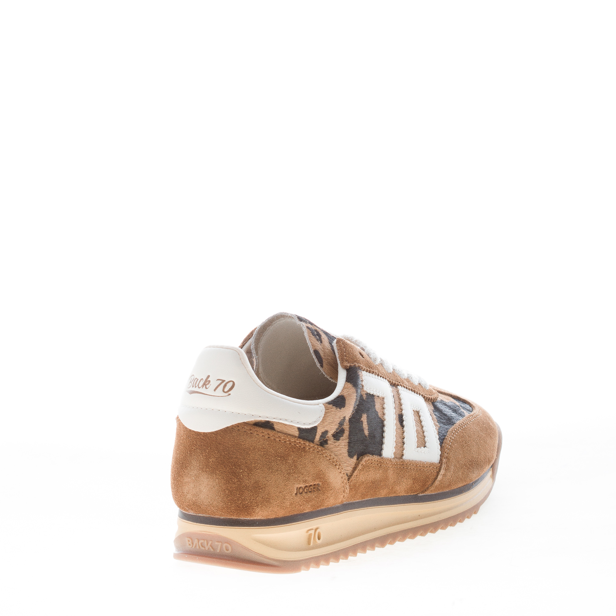 BACK 70 donna sneaker Jogger Fur Cow in camoscio e eco-pony CUOIO e ANIMALIER - immagine 3