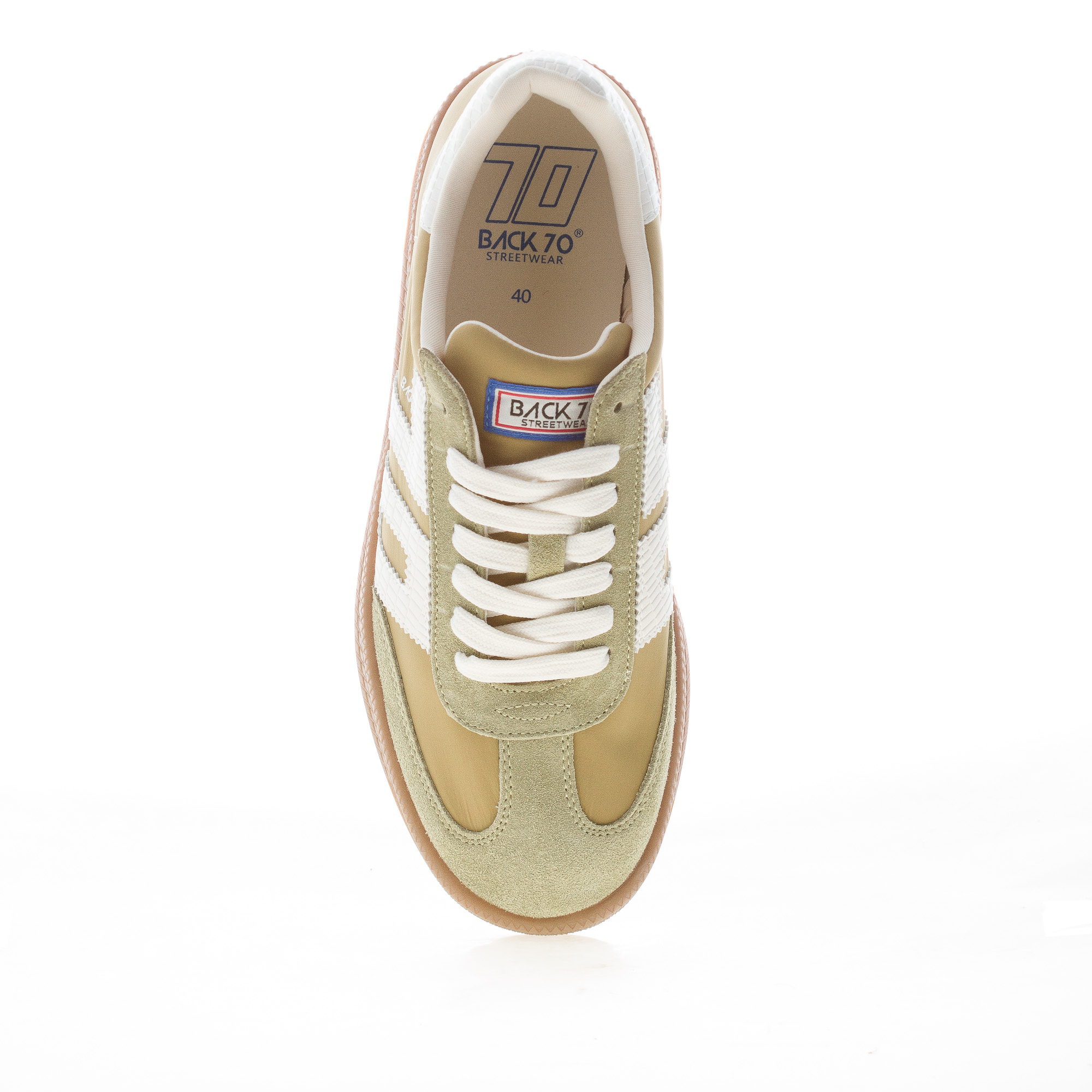 BACK 70 Herren Sneaker Double aus olivgrünem Wildleder und Nylon mit weißen Lederdetails – Bild 5