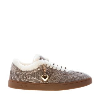 BACK 70 donna sneaker Smart Velvet TAUPE con strass e eco-pelliccia