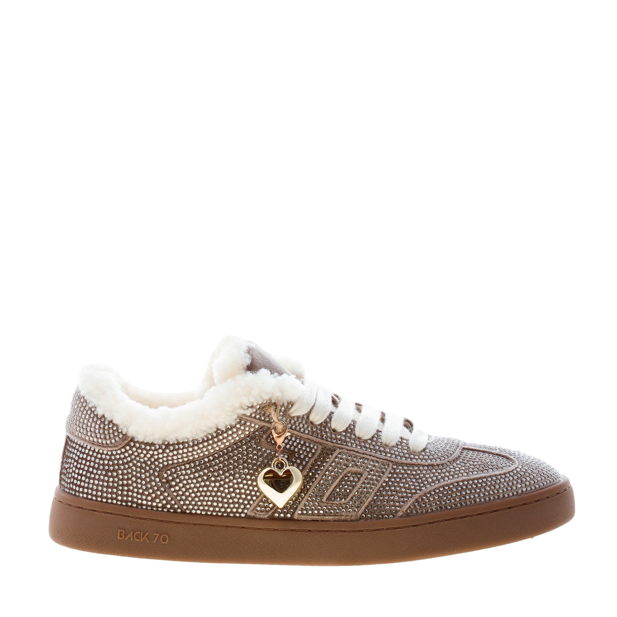 BACK 70 donna sneaker Smart Velvet TAUPE con strass e eco-pelliccia