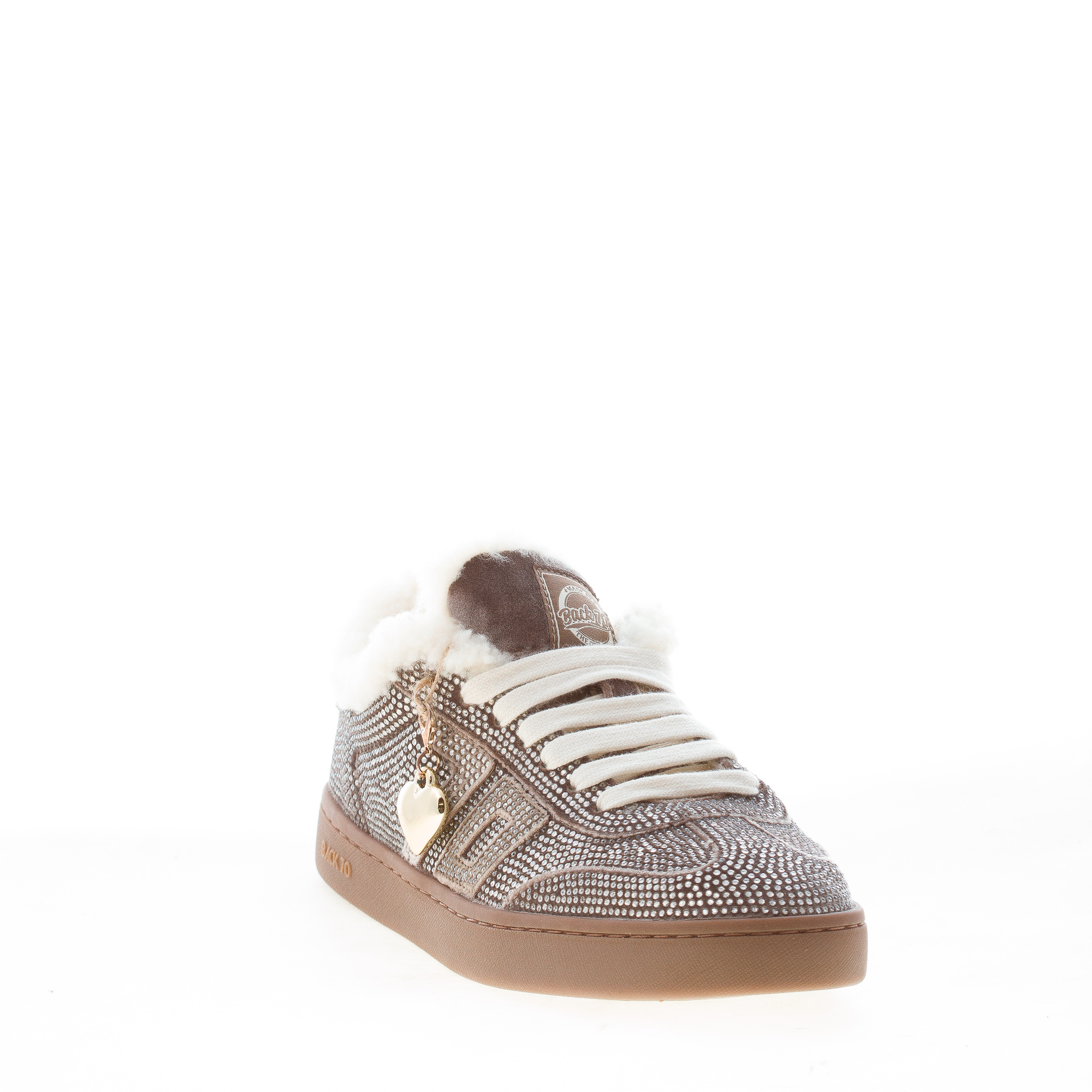 BACK 70 donna sneaker Smart Velvet TAUPE con strass e eco-pelliccia - immagine 2