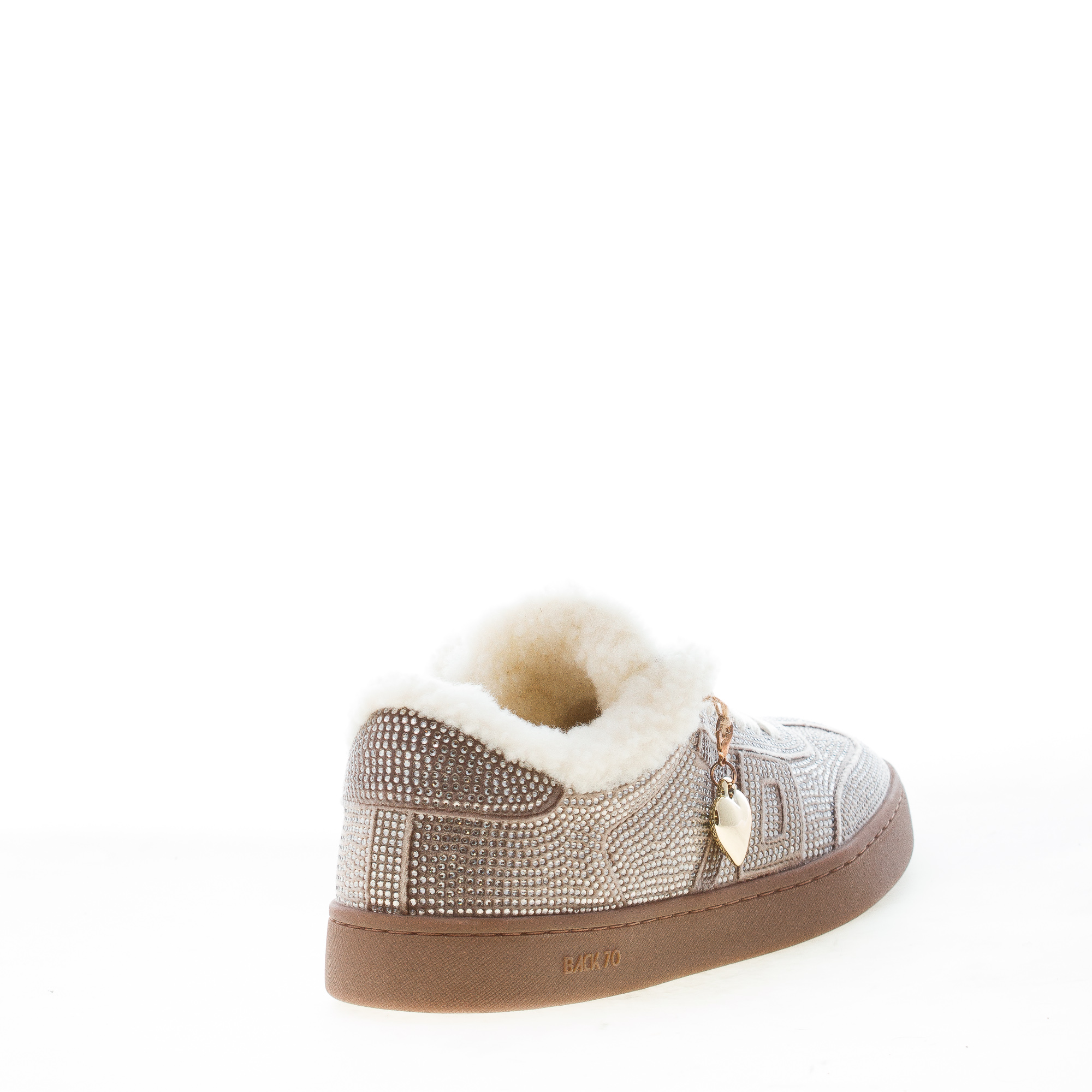 BACK 70 donna sneaker Smart Velvet TAUPE con strass e eco-pelliccia - immagine 3