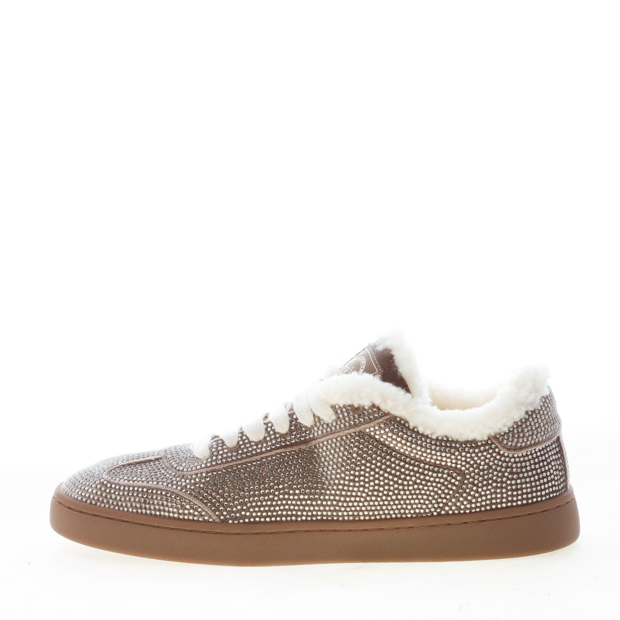 BACK 70 donna sneaker Smart Velvet TAUPE con strass e eco-pelliccia - immagine 4