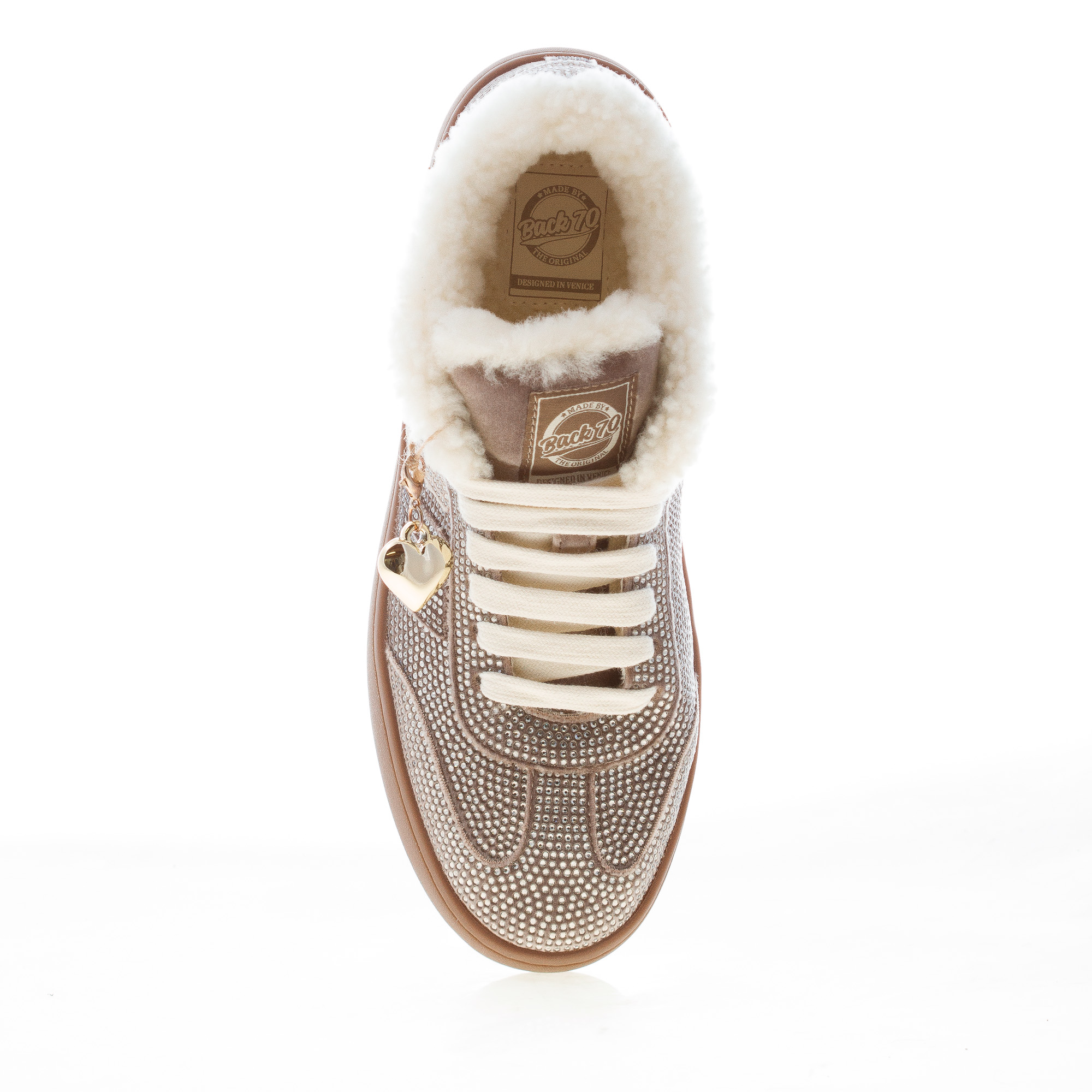 BACK 70 donna sneaker Smart Velvet TAUPE con strass e eco-pelliccia - immagine 5